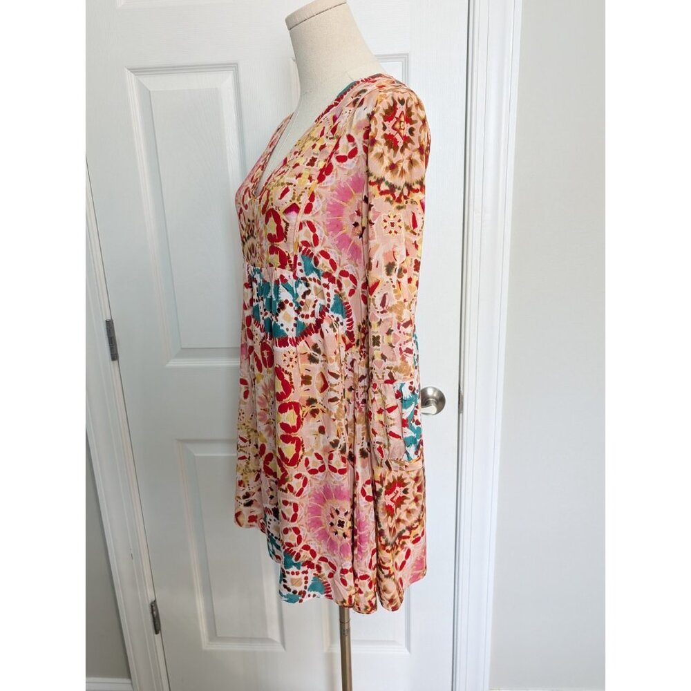 ba&sh Lorenza Short Printed Dress Sz 0 Tie Dye Colorful Viscose V Neck - Picture 5 of 11